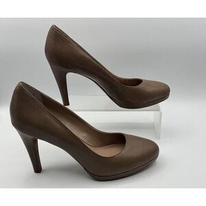Franco Sarto Tan Leather Heel Size 9M, 3in Heels, Women Natural Business Shoe